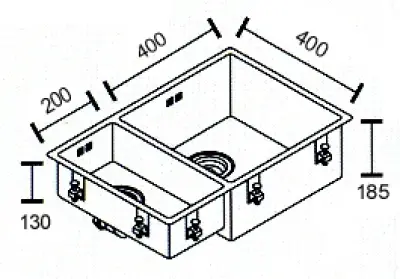 Certainly! Here is the translation of the Dutch text to English:

"ABK Bingara large one and a half 1.5 stainless steel sink 20x40+40x40 cm flush mount undermount and top mount BIN2040FVI"