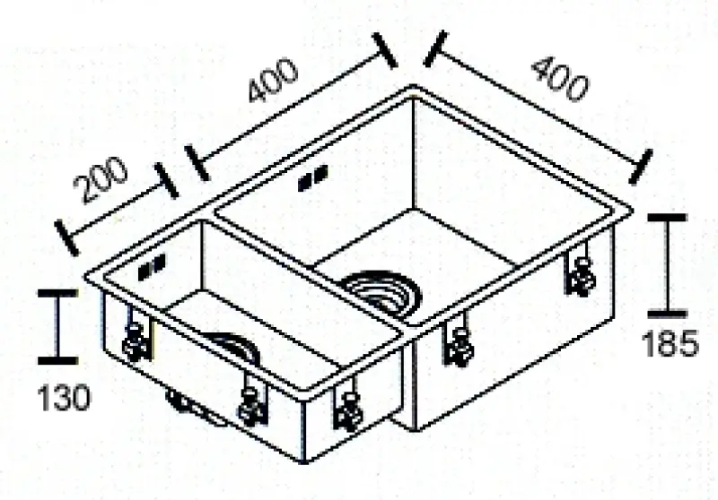 Fregadero ABK Bingara grande de un seno y medio de acero inoxidable 20x40+40x40 cm enrasado, bajo encimera y sobre encimera BIN2040FVI