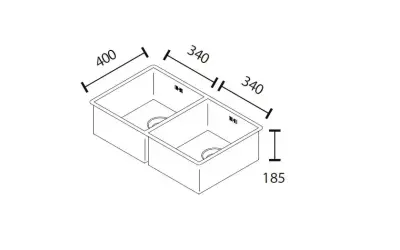 ABK Bingara double stainless steel sink 34x40+34x40 cm for flush-mount, undermount, and top-mount installation BIN3434FVI
