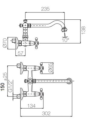 PB Old fashion kitchen faucet V2721 wall tap Bronze