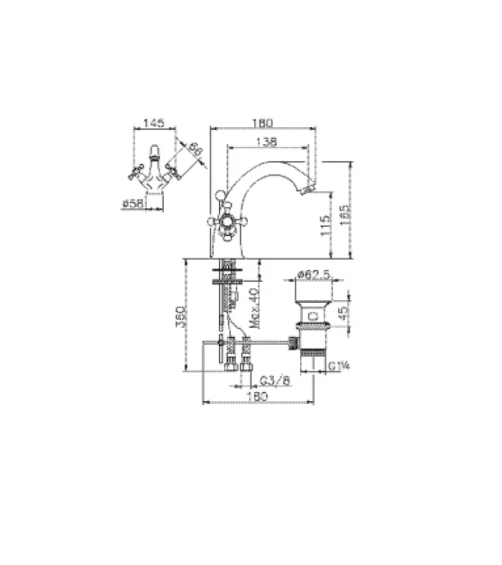 Grifo Huber Victorian para lavabo Acero inoxidable VT0005102A