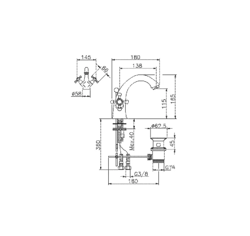 Mezclador de Lavabo Huber Victorian Dorado VT0005102G