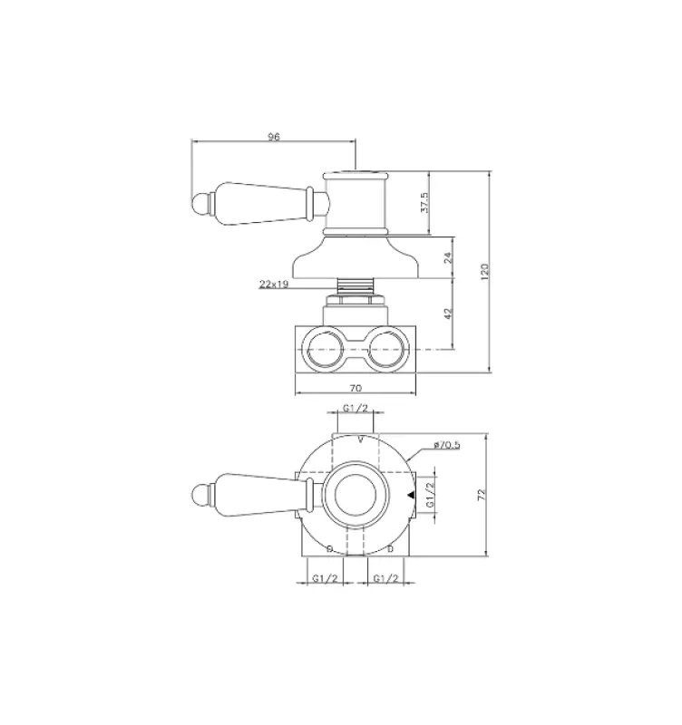Desviador Huber Victorian de 3 salidas acero inoxidable VT0002702A