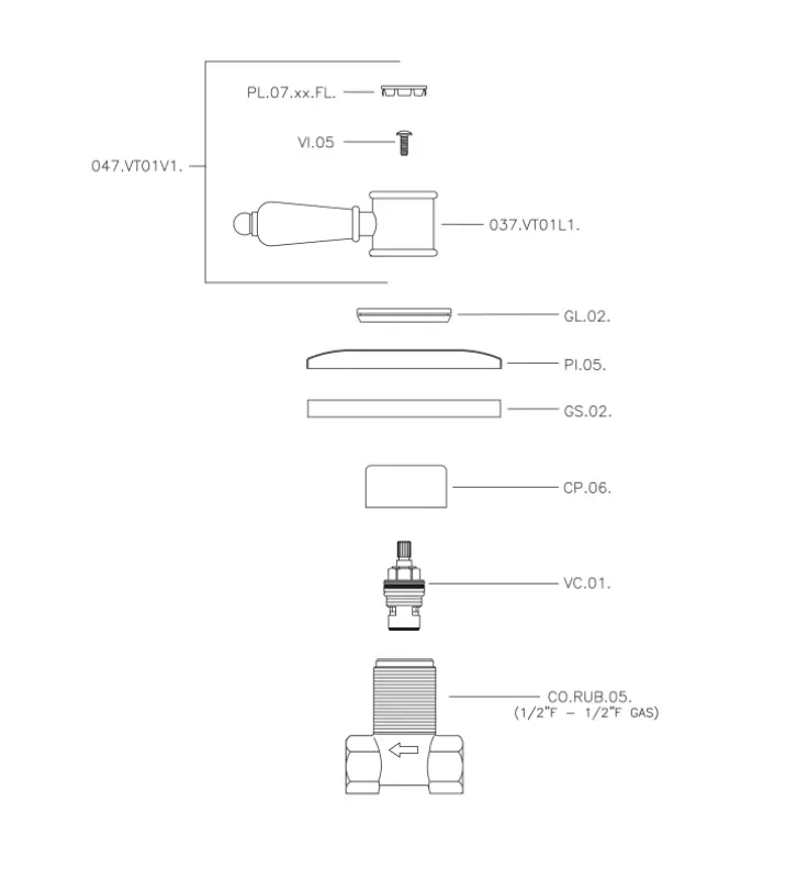 Válvula de cierre Huber Victorian empotrada acero inoxidable VT0003102A