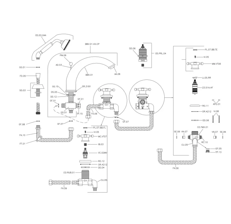 Mezclador Termostático Huber Victorian de 4 Orificios con teleducha color bronce VTT7601027