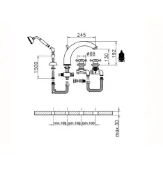 Mezclador Termostático Huber Victorian para baño de 4 orificios con teleducha en acero inoxidable VTT760102A
