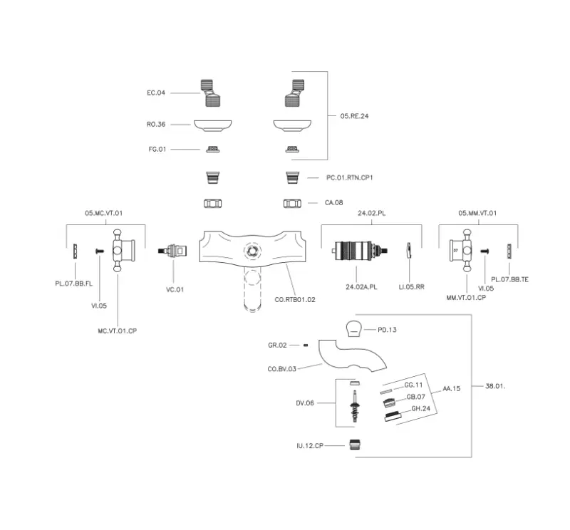 Mezclador Termostático de Baño Huber Victorian en acero inoxidable VTT270102A