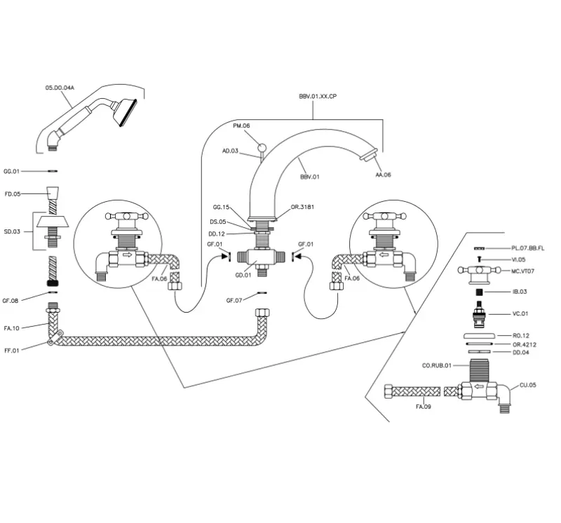 Mezclador Huber Victorian de baño con 4 orificios y teleducha color bronce VT00026027