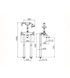 Mezclador Termostático Huber Victorian de pie con Accesorios de Ducha acero inoxidable VTT390102A