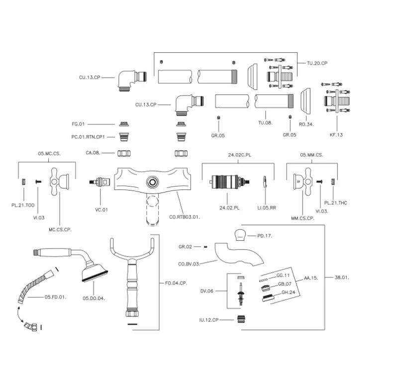 Mezclador termostático de pie Huber Croisette para bañera color bronce CST3901027