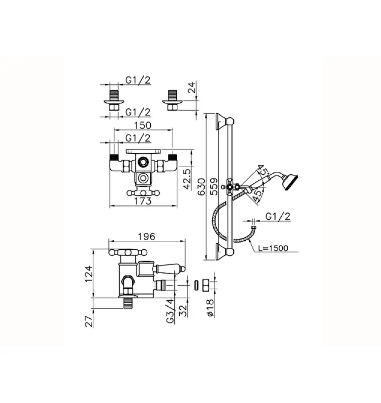 Mezclador Huber Victorian termostático de ducha con barra deslizante Cromado 190R.VT01H.CR