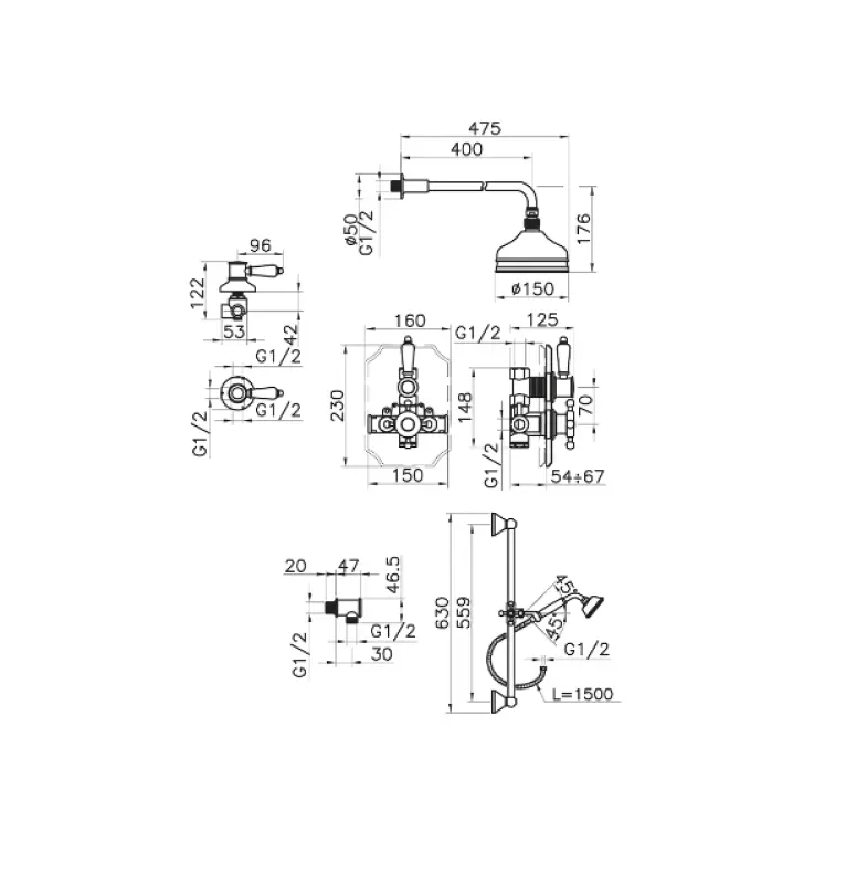 Conjunto de ducha Huber Victorian termostática empotrada acero inoxidable 912.VT01H.AC