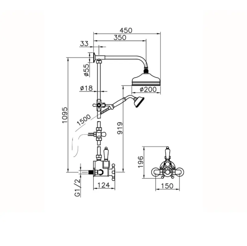 Conjunto de ducha Huber Victorian termostático 20cm bronce 590.VT21H.BA