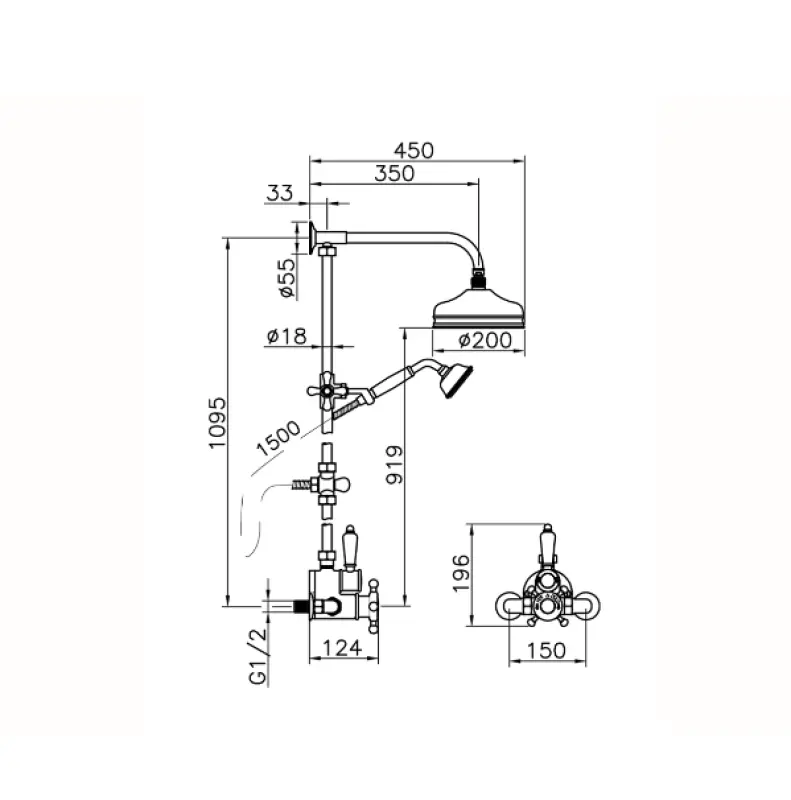 Conjunto de ducha Huber Victorian termostática 20cm acero inoxidable 590.VT21H.AC