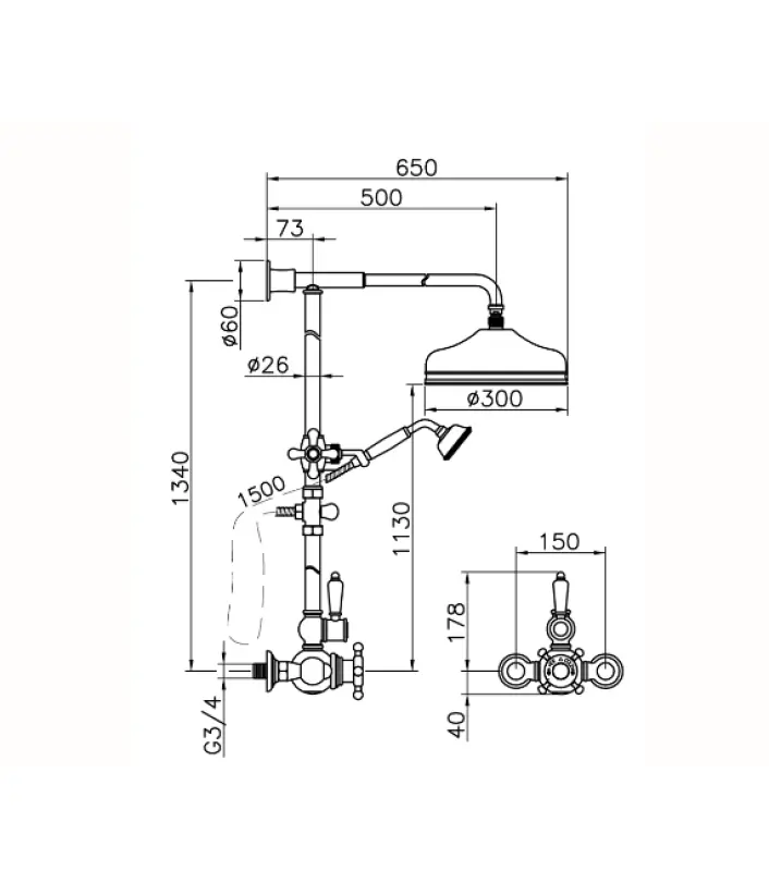 Conjunto de ducha Huber Victorian termostática acero inoxidable 590.VN31H.AC