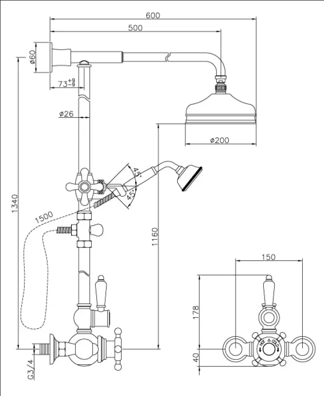 Conjunto de ducha Huber Victorian termostático 20cm Bronce 590.VN21H.BA