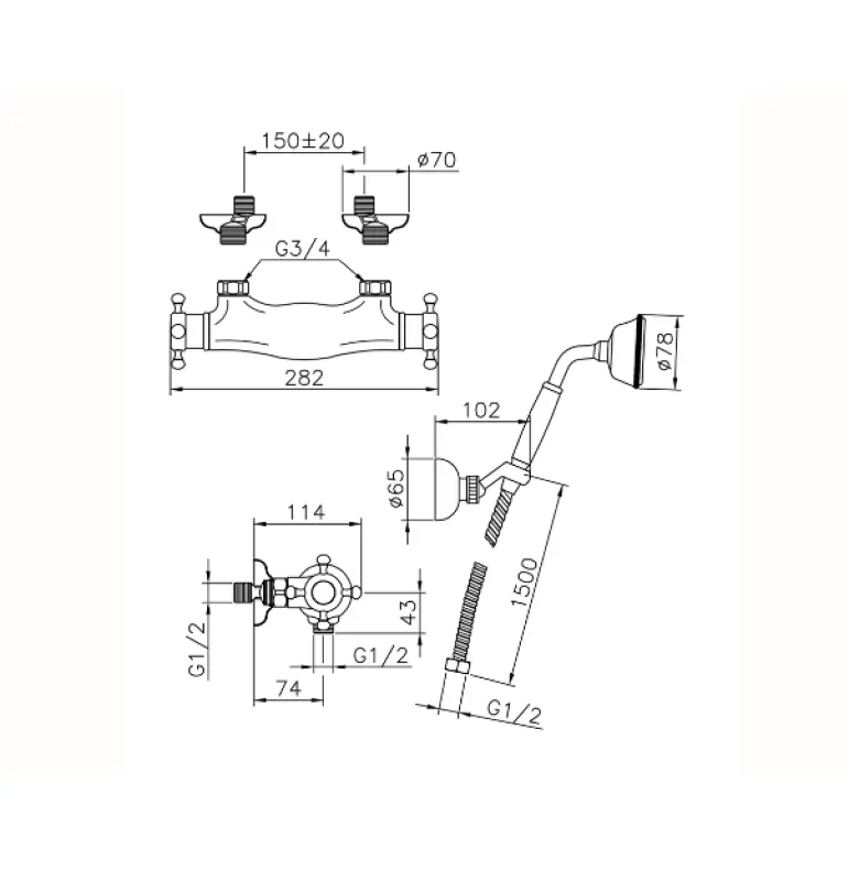 Mezclador Huber Victorian termostático para ducha con teleducha acero inoxidable VTD010102A