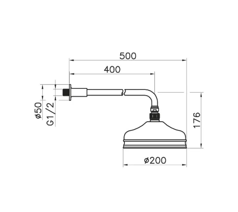Ducha Huber Nostalgic con efecto lluvia 20cm Acero Inoxidable con brazo mural 611.02H.AC