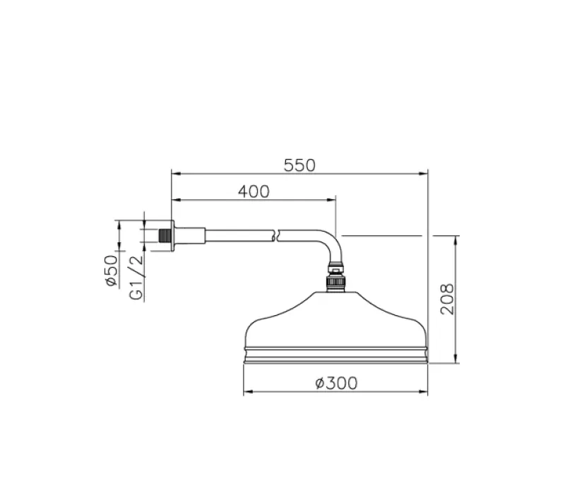 Gran Ducha Huber Nostalgic Classic con efecto lluvia 30cm Acero Inoxidable con brazo mural 612.03H.AC