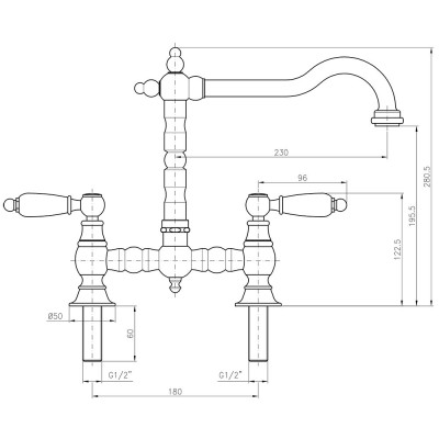 PB Old fashion bridge kitchen faucet Bronze angle spout with white handles PBN.BRO.H.WH