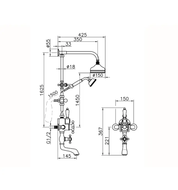 Conjunto Termostático Huber Victorian Baño/Ducha Dorado 592.VT01H.AG