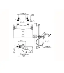 Grifo Huber Victorian termostático para bañera con juego de ducha acero inoxidable VTS270102A