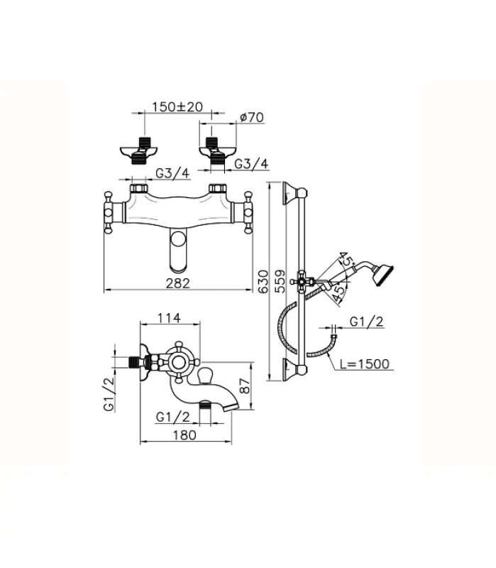 Grifo Huber Victorian termostático para bañera con juego de ducha acero inoxidable VTS270102A