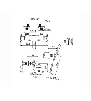 Huber Victorian Thermostatic Bath Mixer with Shower Set Bronze VTD2701027