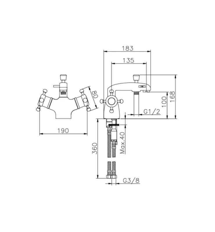 Mezclador Termostático Huber Victorian para Montaje en Borde de Bañera cromado VTT6201021