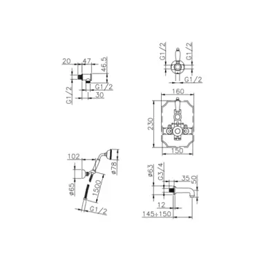 Huber Victorian Thermostatic Built-in Bath-Shower Set Bronze 915.VT01H.BA