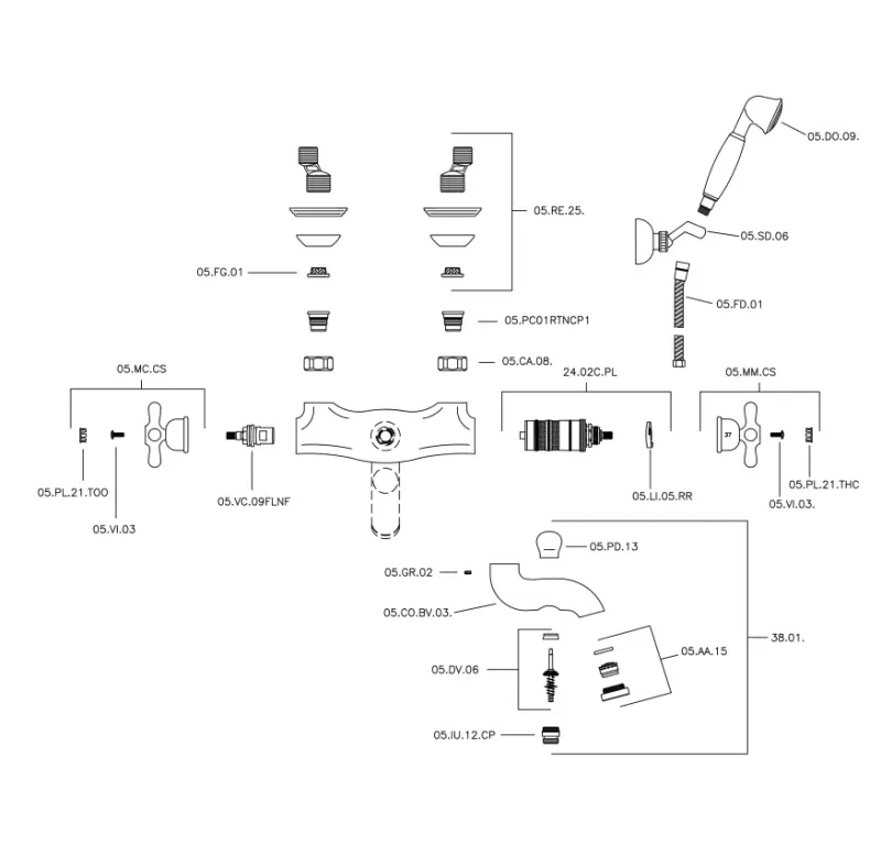 Mezclador termostático Huber Croisette para bañera con set de ducha dorado CSD270102G