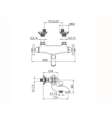 Huber Croisette Thermostatic bath mixer Gold CST270102G