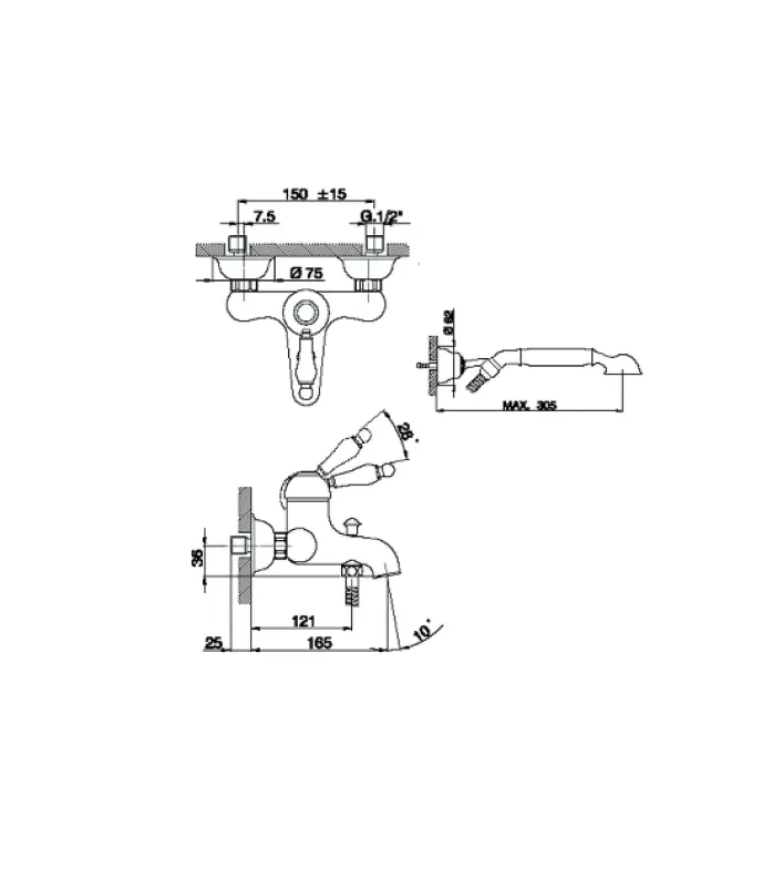 Mezclador de Baño Huber Croisette con Set para Teleducha cromado CM00012021