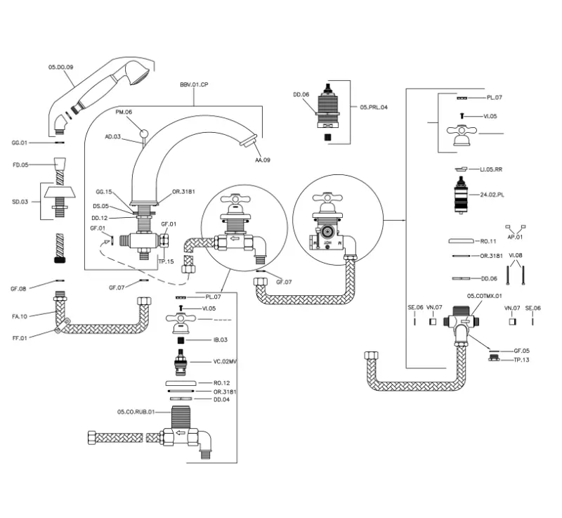 Mezclador termostático Huber Croisette de 4 orificios para borde de bañera dorado CST760102G