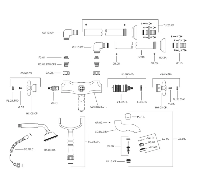 Mezclador termostático Huber Croisette de pie para bañera en color dorado CST390102G