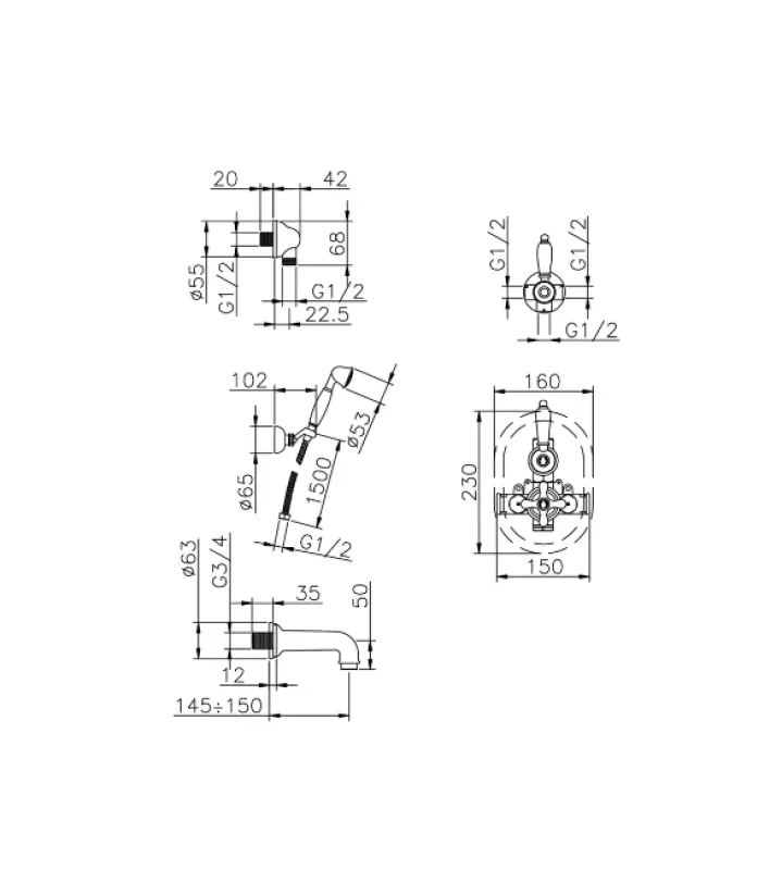 Conjunto mezclador Huber Croisette para bañera empotrada dorado 915.CS01H.AG