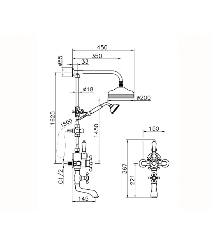 Conjunto de ducha Huber Victorian termostático Cromado 592.VT21H.CR