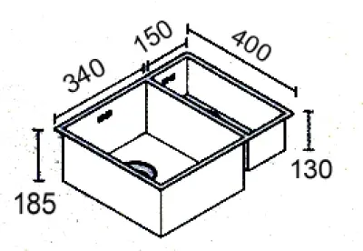 ABK Bingara one and a half stainless steel sink 15x40+34x40 cm flush mount undermount and top mount BIN1534FVI
