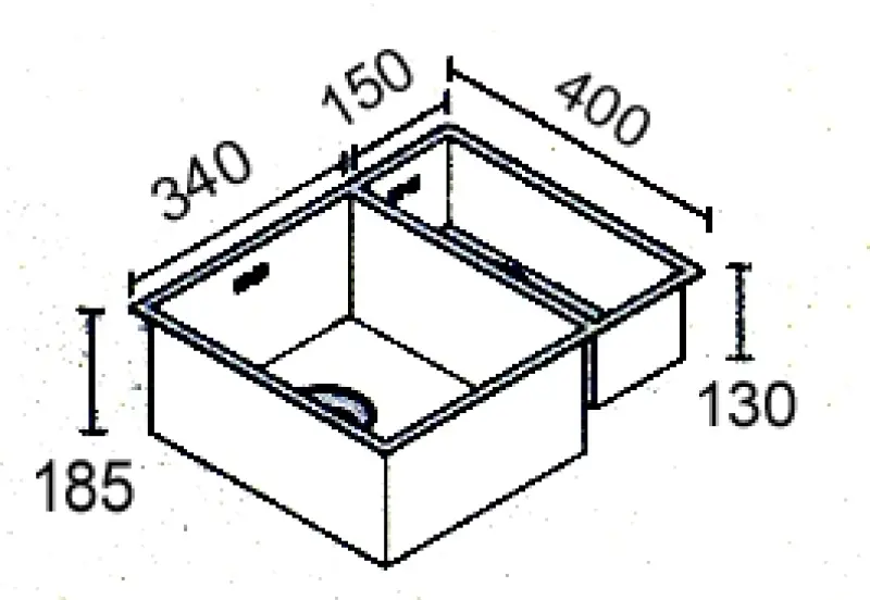 Fregadero ABK Bingara de acero inoxidable de un seno y medio 15x40+34x40 cm enrasado, bajo encimera y sobre encimera BIN1534FVI oculto