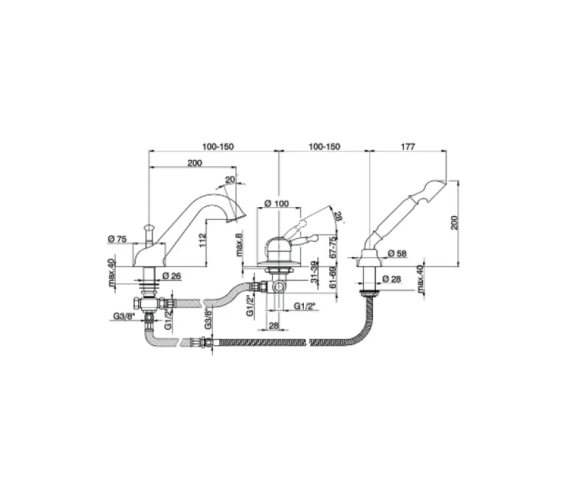 Mezclador Cisal Arcana Royal para montaje en el borde de la bañera en color cromado AY00126021