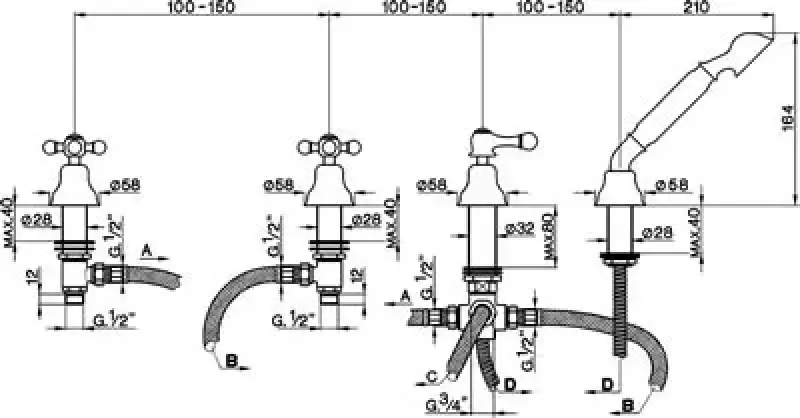 Grifo Mezclador Cisal Arcana Ceramic de 4 agujeros montado en el borde de la bañera color bronce AC00029027