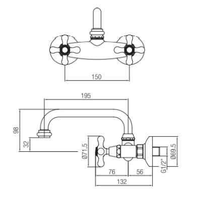 PB Old fashion kitchen faucet V2723 wall faucet stainless steel