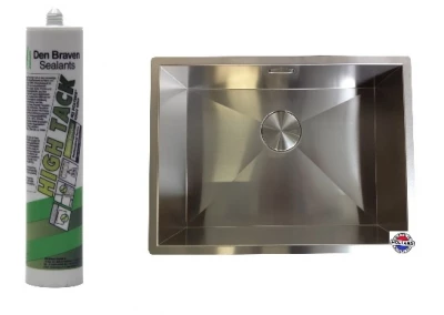 Acid-free silicone adhesive for undermount installation of stainless steel sinks
