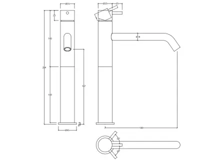 Grifo para lavabo Waterevolution Flow con caño alto para lavabos, incl. tapón de clic cromado T11501