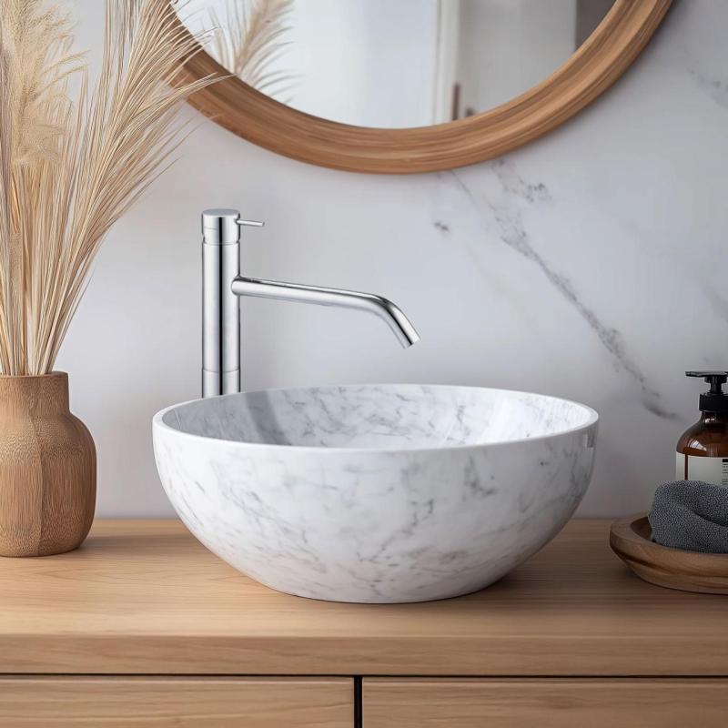 Grifo para lavabo Waterevolution Flow con caño alto para lavabos, incl. tapón de clic cromado T11501