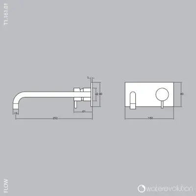Waterevolution Flow Consealed washbasin monobloc mixer with 25 cm spout, easy box and automatic stop & go valve, built-in + external parts Chrome T116B01-25