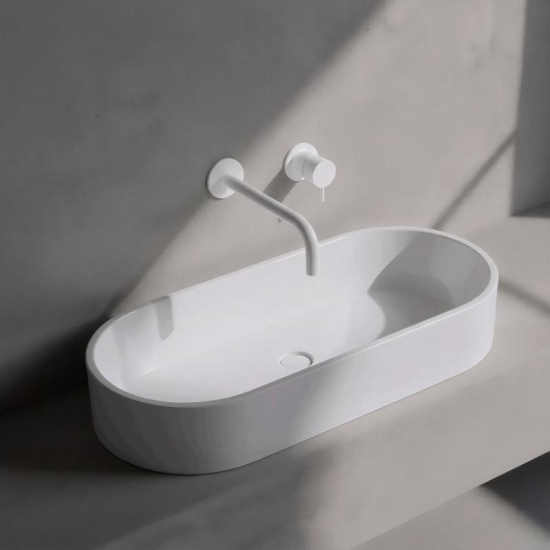 Grifo empotrado para lavabo Watervolution Flow, blanco mate, con caño de 25 cm T116BBR-25