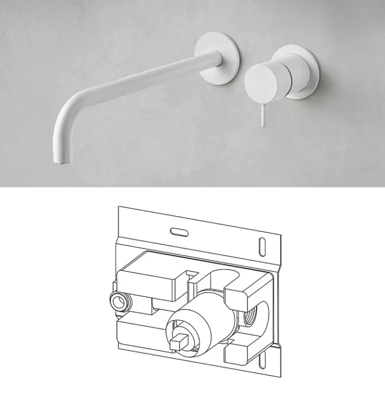 Grifo empotrado para lavabo Watervolution Flow, blanco mate, con caño de 25 cm T116BBR-25