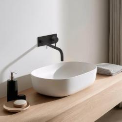 Grifo mezclador de lavabo Waterevolution Flow empotrado con embellecedor negro mate y caño 25cm T1161BPR-25
