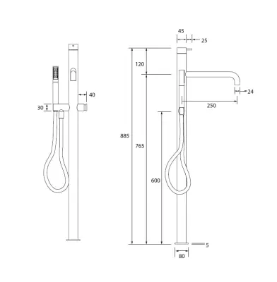 Waterevolution Flow Floor standing bathub mixer  with flexible, handshower and fixed holder White T133BR